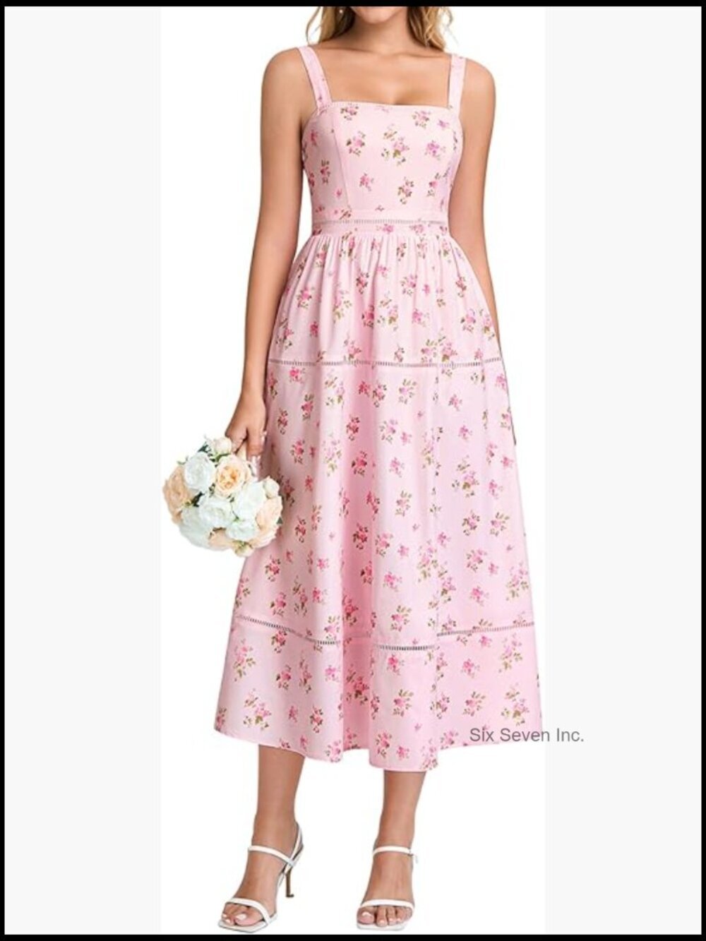 Floral Corset Midi Dress with Adjustable Straps and Cutout Design